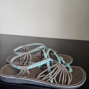Chic Brown and Blue Braided Sandals By Planka